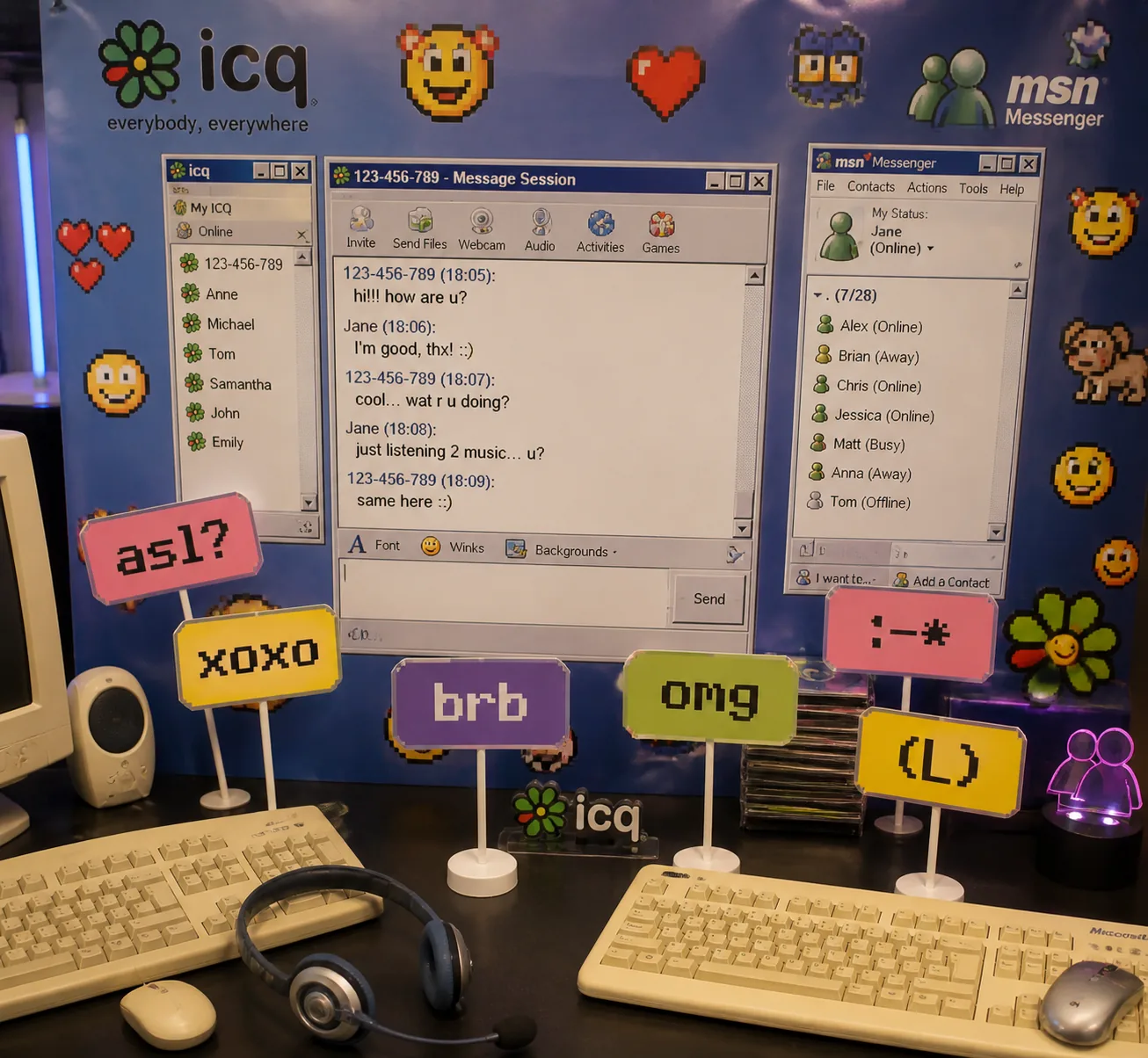 Фотозона в стиле ICQ и MSN на вечеринке 2000-х